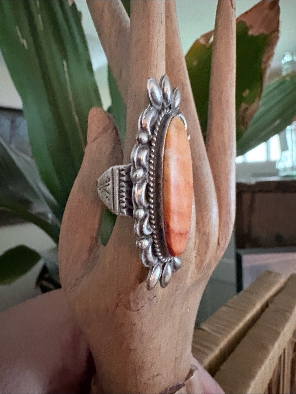 Gorgeous Spiny Oyster Sterling Ring Signed L. James